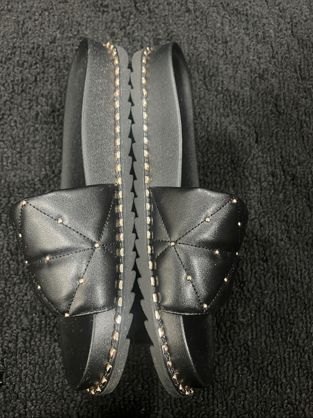 Jessica Simpson Quilted Black Slide Sandals with Stud Detail - Picture 2 of 8